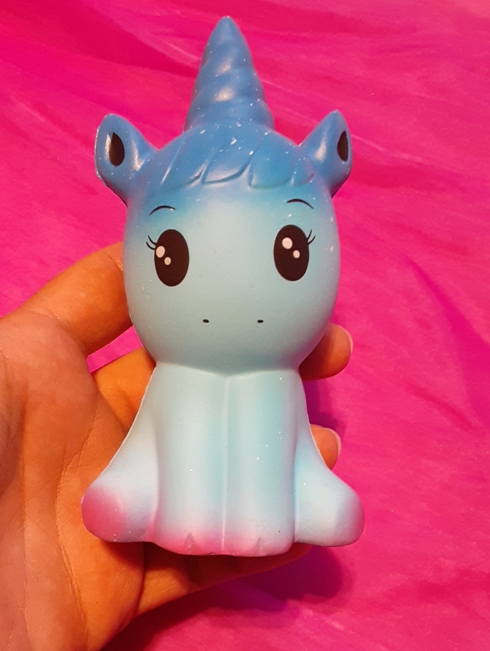 Cute Blue Unicorn Squishy Toy with Dark Blue Horn and Mane